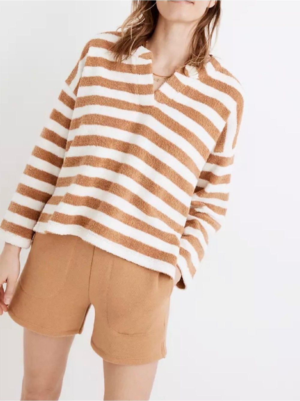 Madewell Loop Notch Terry Cloth Striped Mustard Yellow Sweater Size XL